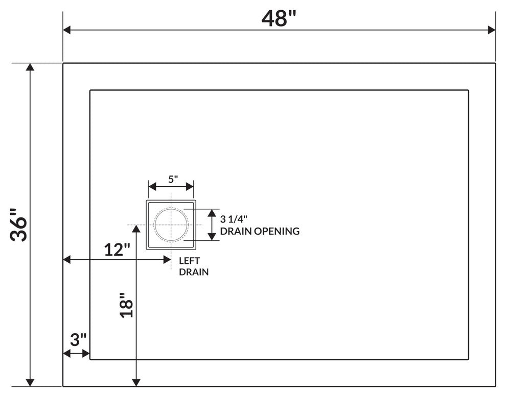 LessCare 48"x36" Left Double Threshold Shower Pan Base Wall Corner Left Drain