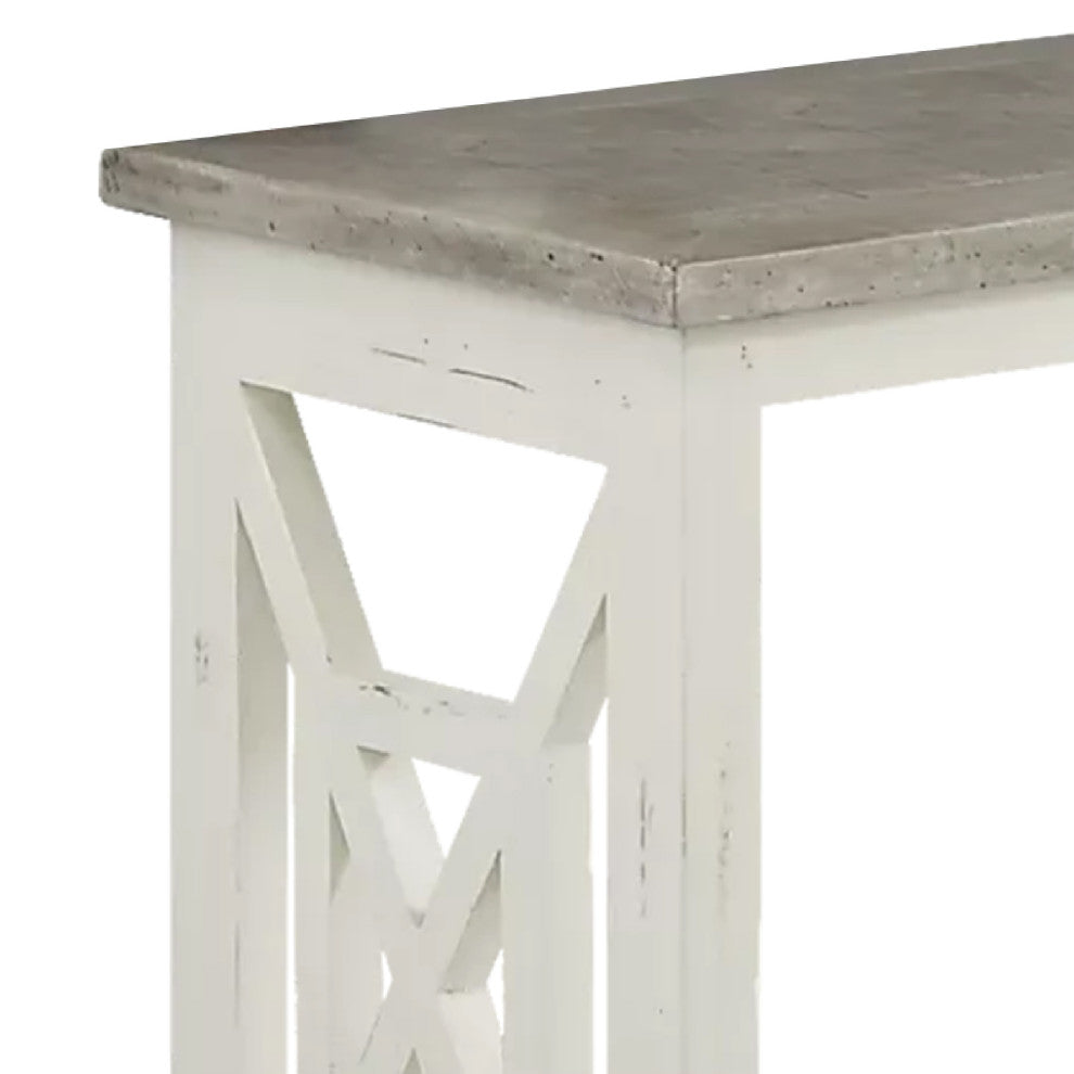Benzara UPT-262891 Sofa Console Table With xShape Side Panels, White & Brown