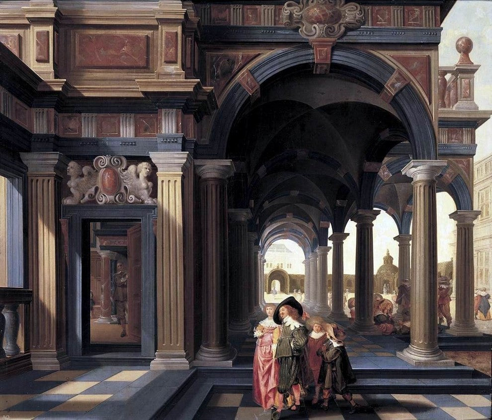 Dirck Van Delen Elegant Figures in a Loggia, 20"x25" Wall Decal
