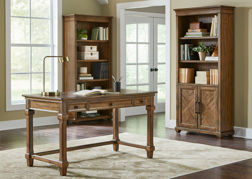 Traditional Wood Bookcase With Doors Fully Assembled Brown