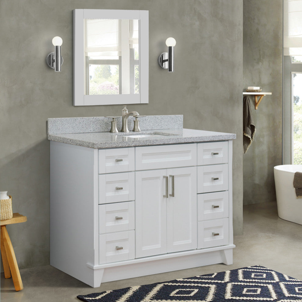 49" Single Sink Vanity, White Finish With Gray Granite And Rectangle Sink