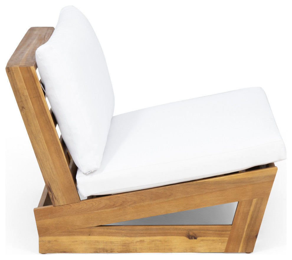 Emma Outdoor Acacia Wood Club Chairs With Cushions, Set of 2, White