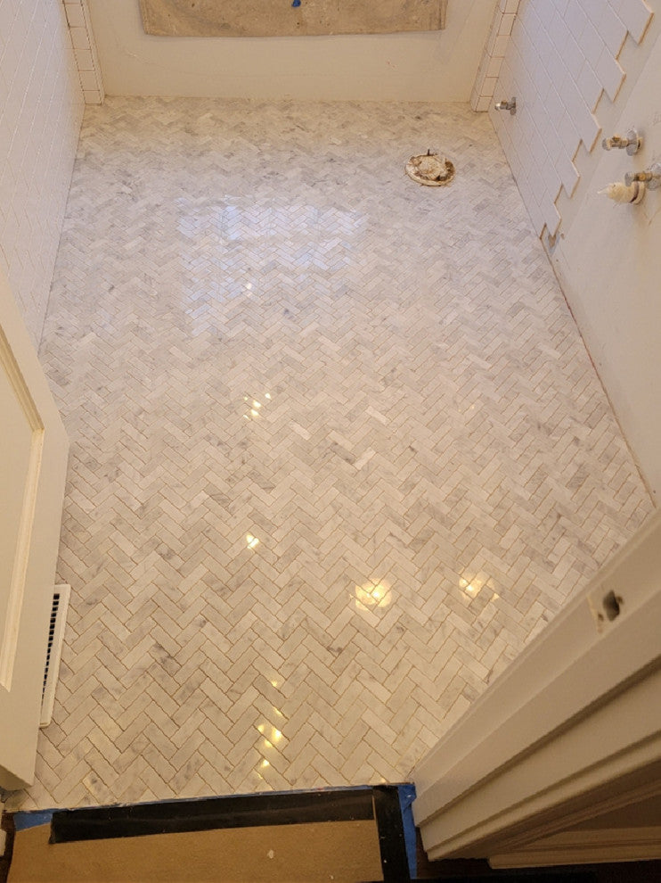Herringbone Carrara Marble Tile Carrera Venato Mosaic Tile Polished, 1 sheet