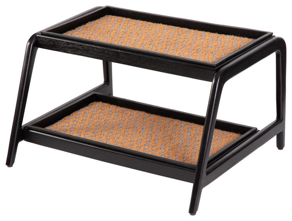 Double-Tier Black Stand With 2-Pair Rubber Boot Trays My Blue Heaven