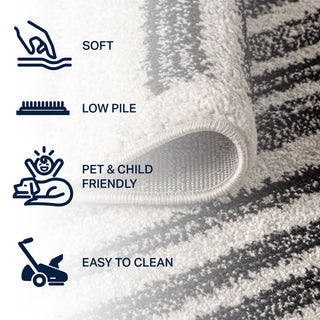 Khalil Modern Berber Stripe Cream/Black 7' Round Area Rug