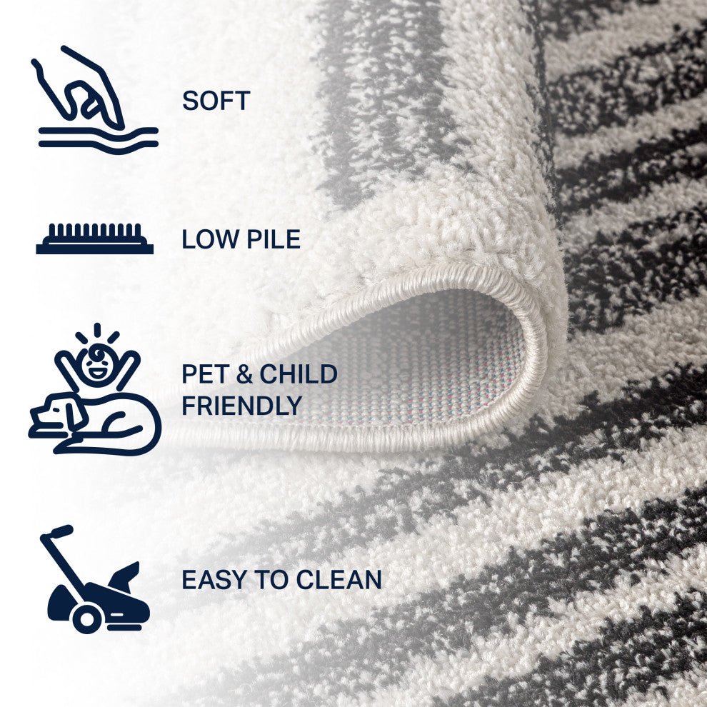 Khalil Modern Berber Stripe Cream/Black 7' Round Area Rug