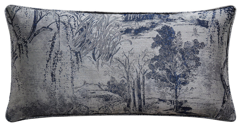 Pastoral Jacquard Lumbar Decorative Pillow, 14"x26", Silver