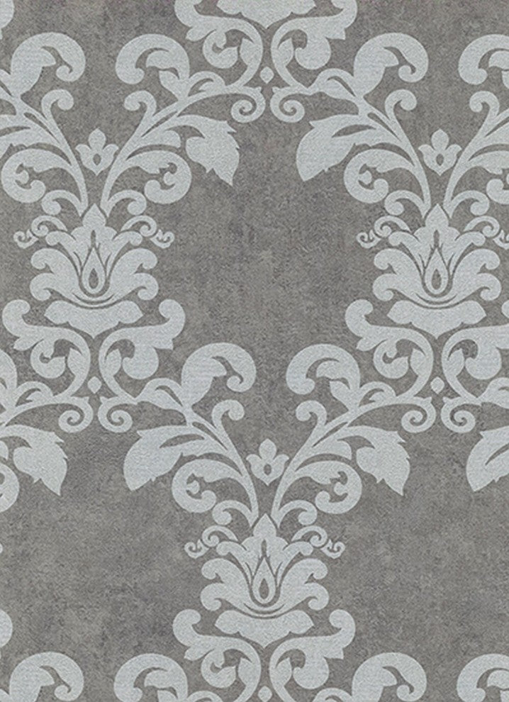 Modena, Classic Floral Elegant Light Gray, White Wallpaper Roll