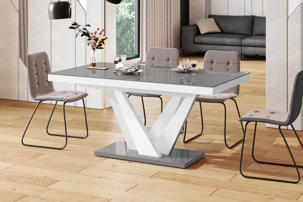 CHARA Extendable Dining Table, Grey/White