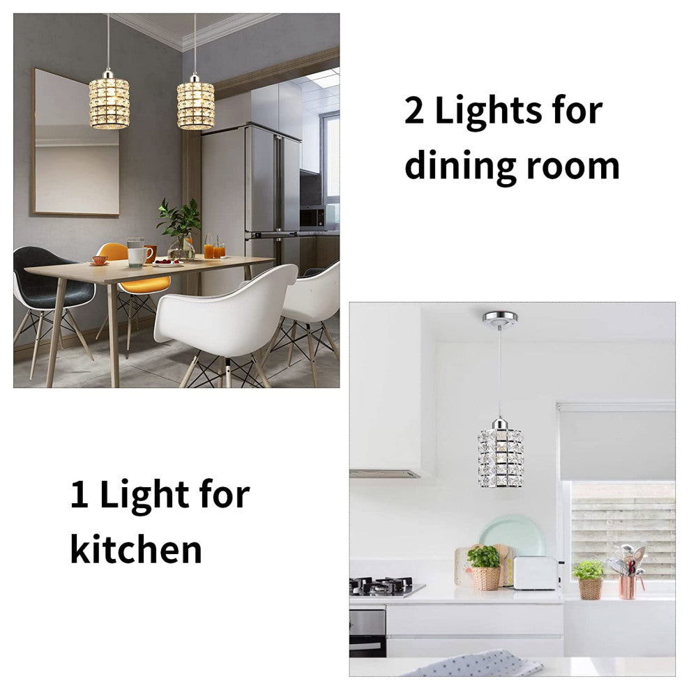 Modern Crystal Pendant Light Adjustable Hanging Pendant Lighting With Chrome