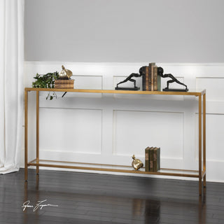 Uttermost 24685 Hayley 60"W Metal Console Table - Antiqued Gold Leaf