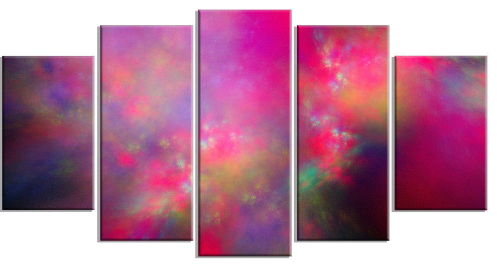 Perfect Red Starry Sky, Contemporary Canvas Art Print, 60"x32", 5 Panels