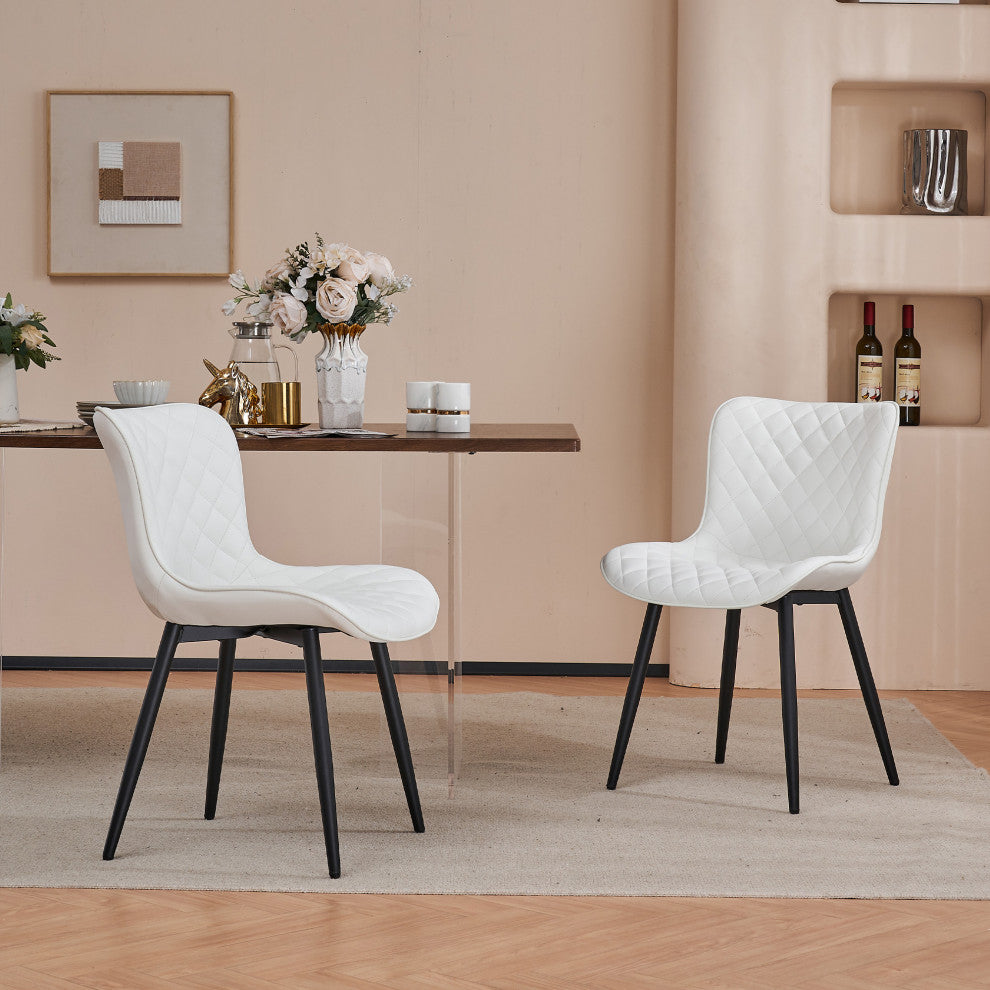 Younike Faux Leather Dining Chair, Diamond Pattern Set of 2, White