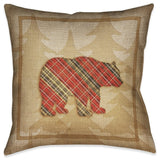 Laural Home Country Cabin Bear Plaid Outdoor Decorative Pillow, 20"x20"