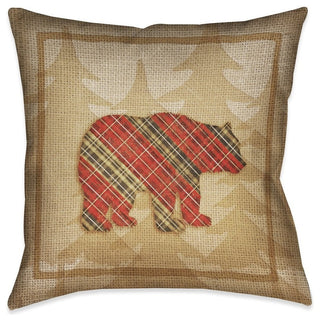 Laural Home Country Cabin Bear Plaid Outdoor Decorative Pillow, 20"x20"