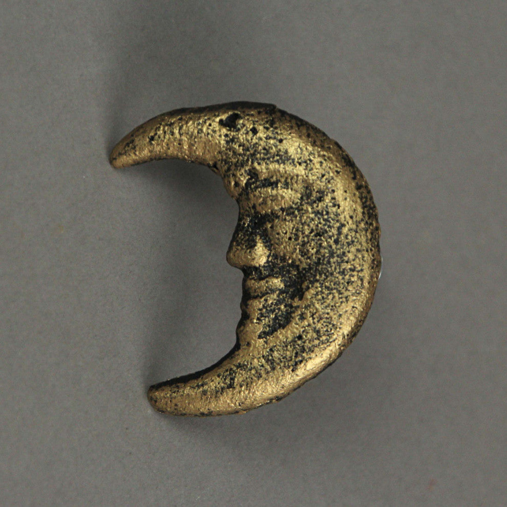 Set of 6 Gold Cast Iron Crescent Moon Face Drawer Pulls Decorative Cabinet Knob