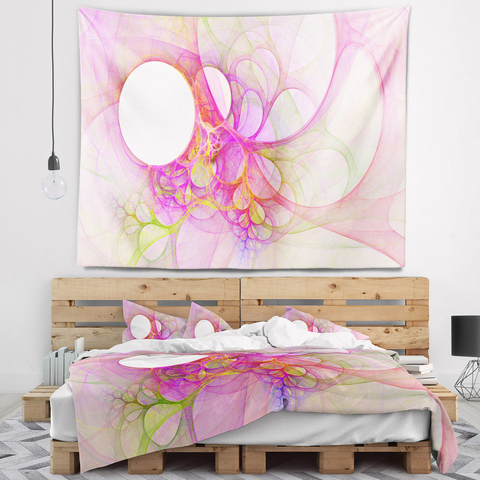 Light Pink Angel Wings on White Abstract Wall Tapestry, 80"x68"