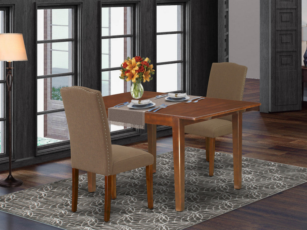 3Pc 42/54" Dining Table, 12 In Butterfly Leaf, Pair Of Parson Chair, Dark Coffee