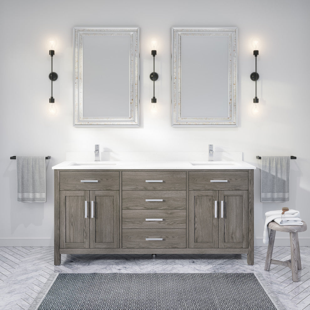 Kali Vanity with Power Bar and Drawer Organizer, French Gray, 72"