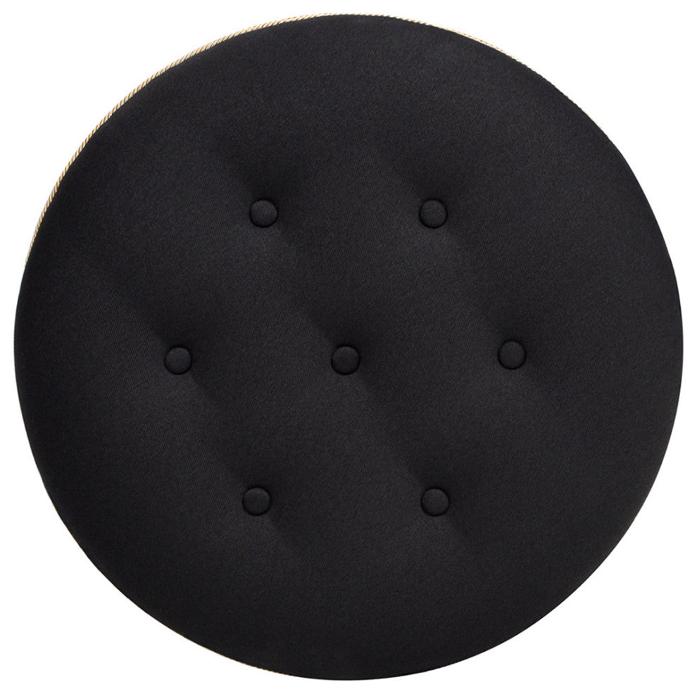 Yolanda 24" Upholstered Round Accent Ottoman, Jet Black Woven