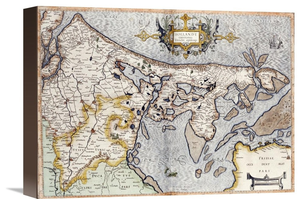 "Map of Holland" Stretched Canvas Giclee by Rumold Mercator, 16"x12"