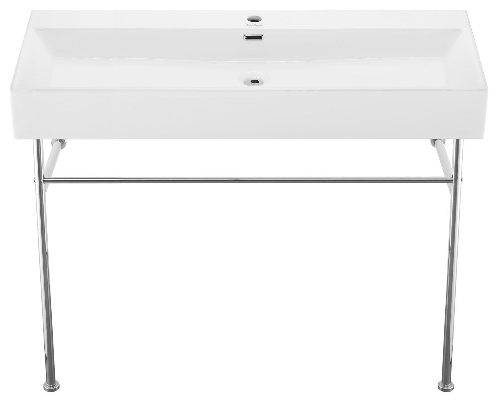 Claire 40" Ceramic Console Sink White Basin Chrome Legs