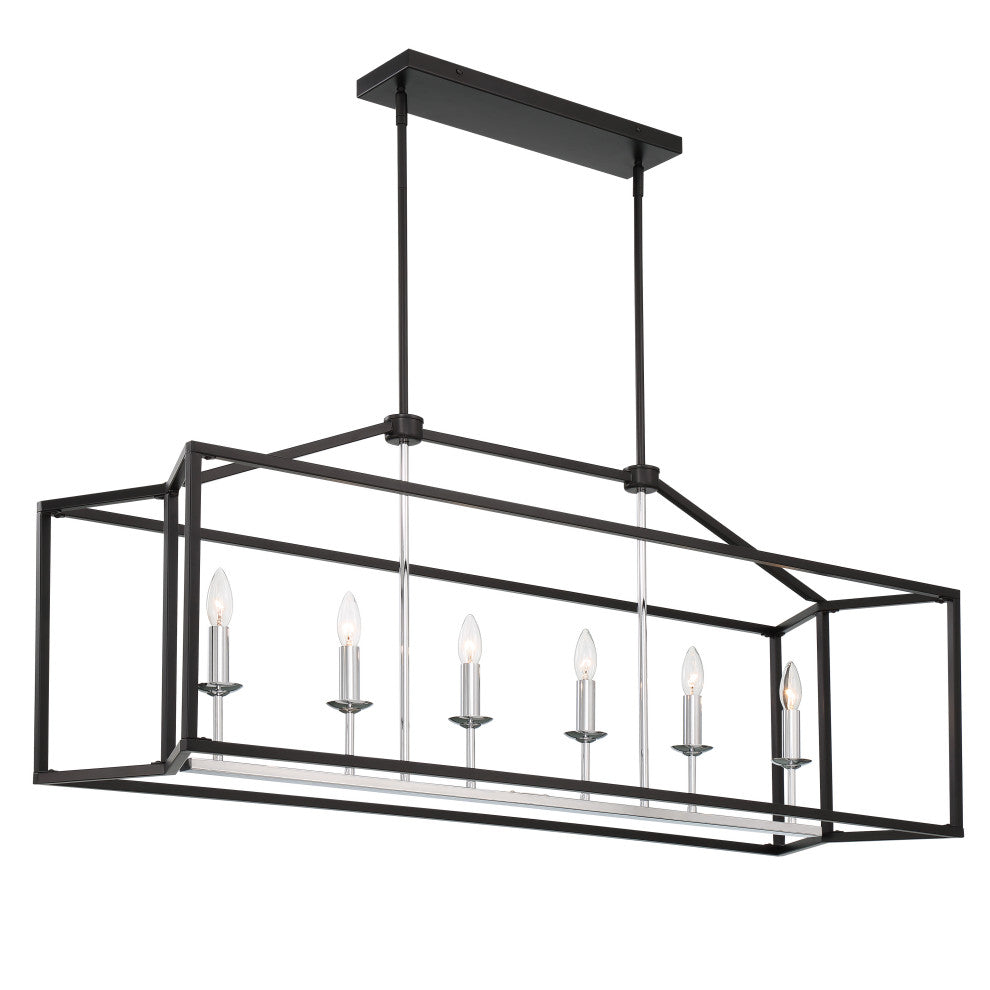 6 Light Kitchen Island Linear Pendant, Classic Black+chrome
