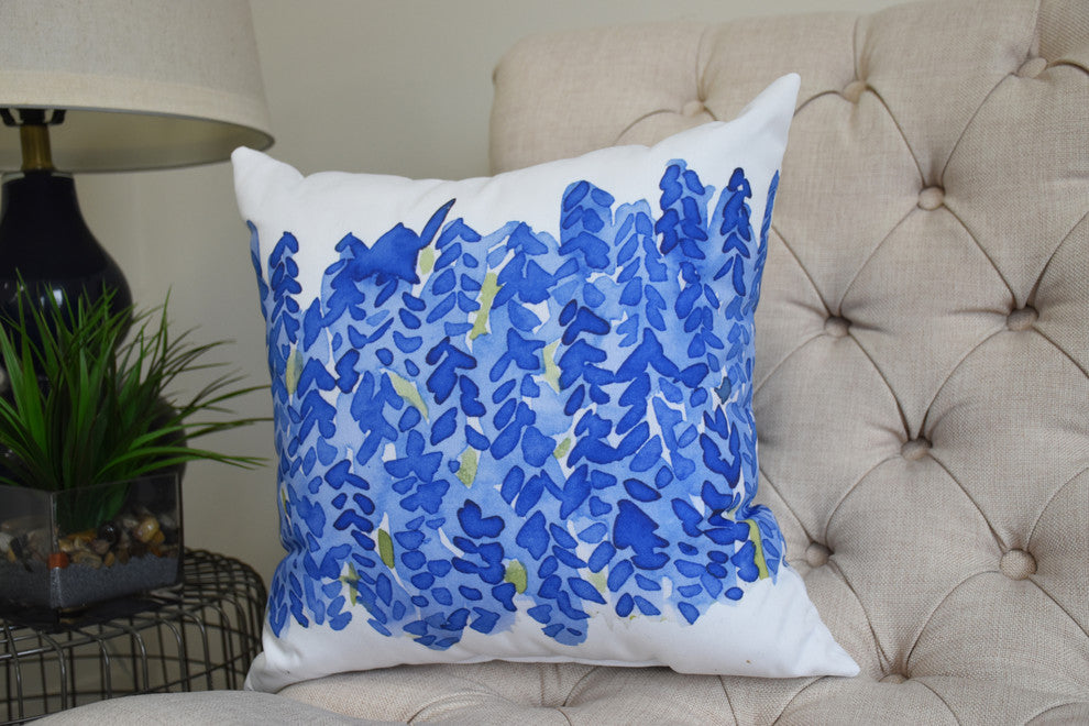 Flower Bell Bunch Decorative Floral Throw Pillow, Blue, 18"