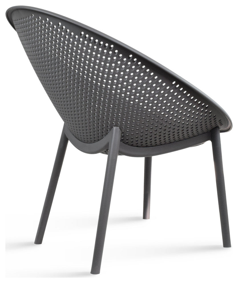 Modern Plastic Lounge Chair Perforated Egg Shaped Seat for Indoor/Outdoor, Grey
