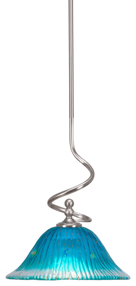 Capri Stem Mini Pendant In Brushed Nickel Finish With 10" Teal Crystal Glass