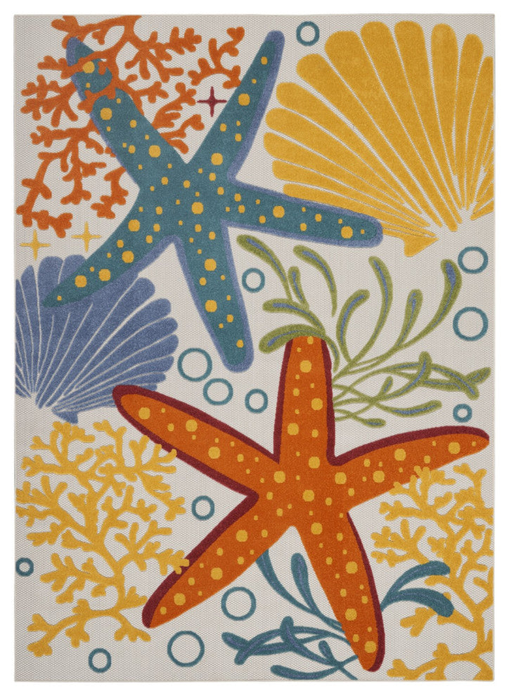 7' X 10' Yellow And Ivory Indoor Outdoor Area Rug