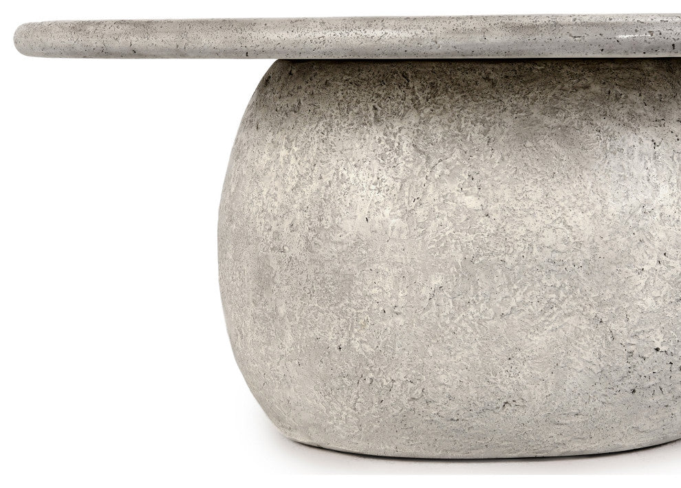 Britney 42" Concrete Outdoor Round Coffee Table, Light Grey