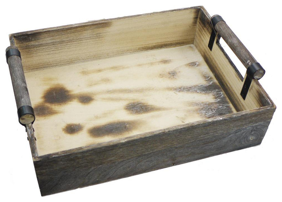 13.75" Wooden Rustic Serving Tray With Handles Abn5E109-Ntrl