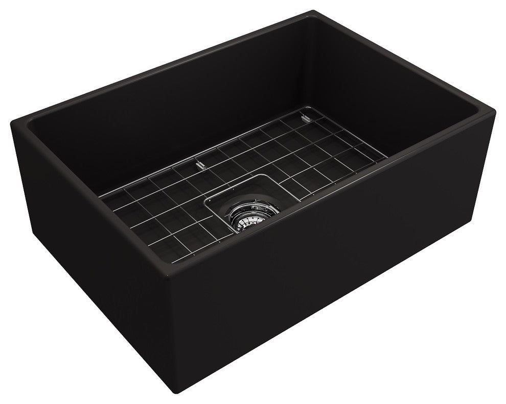 27 in. Single Bowl Kitchen Sink with Bottom Grid,Strainer in Matte Black