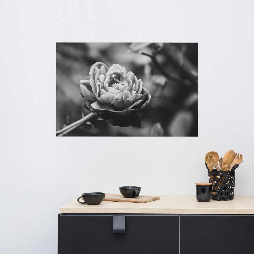 Perfect Petals High Contrast Black and White Floral Unframed Wall Art Print, 24" X 36"