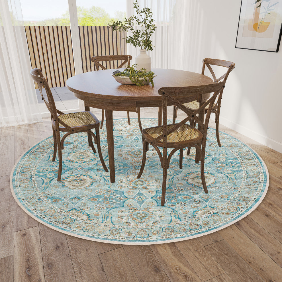 Indoor/Outdoor Marbella MB5 Mediterranean Machine Washable 8' x 8' Round Rug