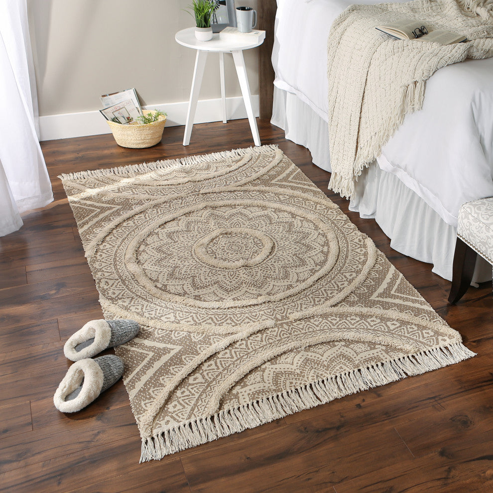 Stone Printed Natural Hand-Loomed Shag Rug 4x6 ft.