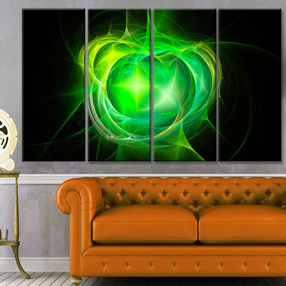 Green Fractal Explosion Supernova, Abstract Canvas Art Print, 48"x28", 4 Panels