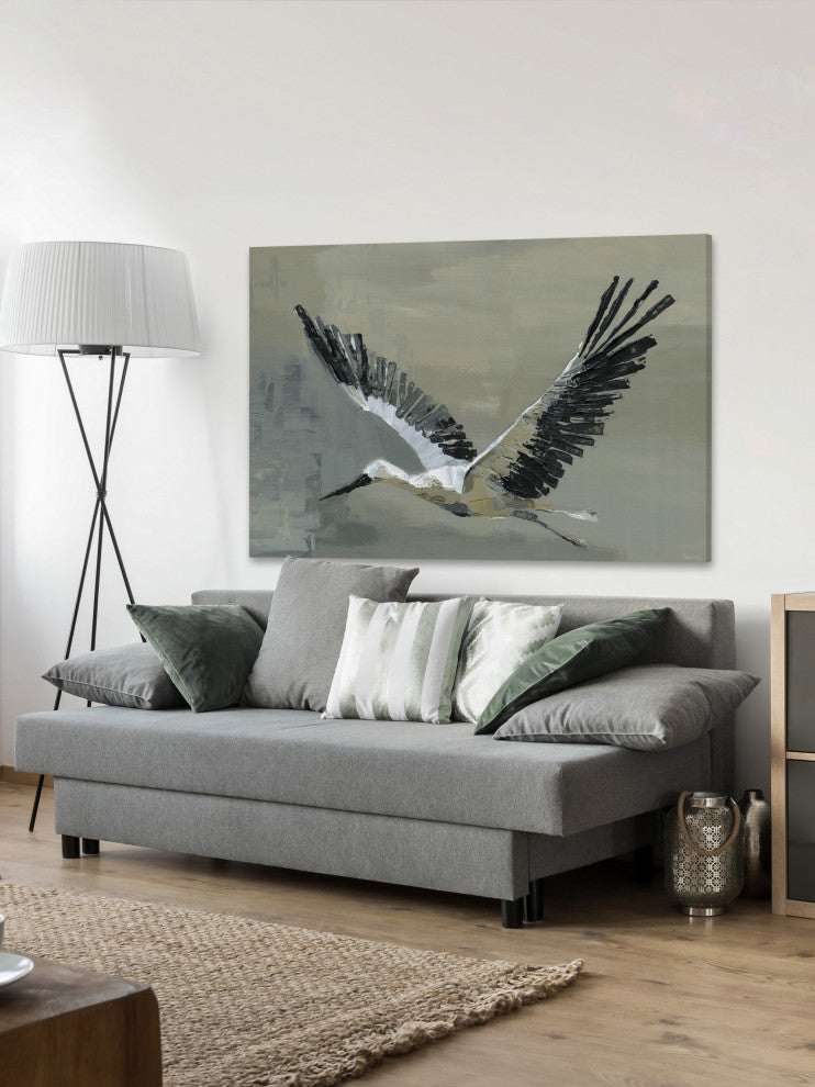 "The Flying Crane" Painting Print on Wrapped Canvas, 30"x20"