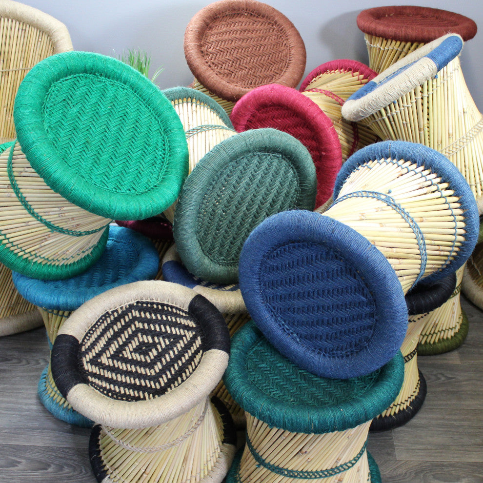 Natural Geo Moray Decorative Handwoven Jute Accent Stool, Beige