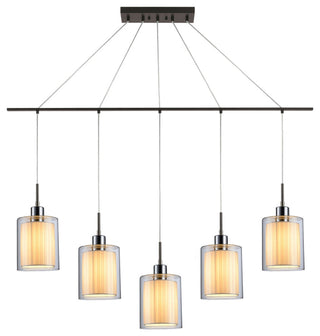 Alaina 5L Linear Pendant, Clear Glass/Off-White Pleated Shade