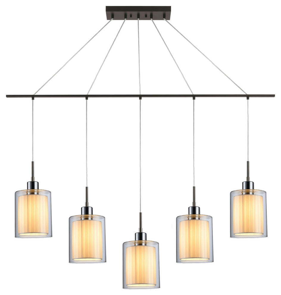 Alaina 5L Linear Pendant, Clear Glass/Off-White Pleated Shade