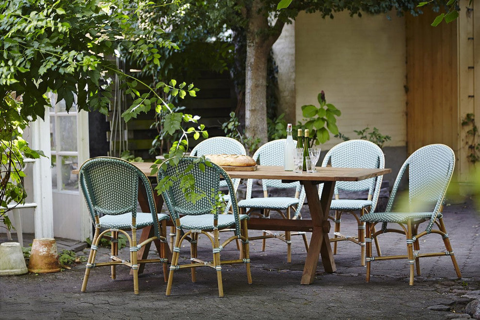 Sofie Rattan Bistro Side Chair, Salvie Green With White Dots