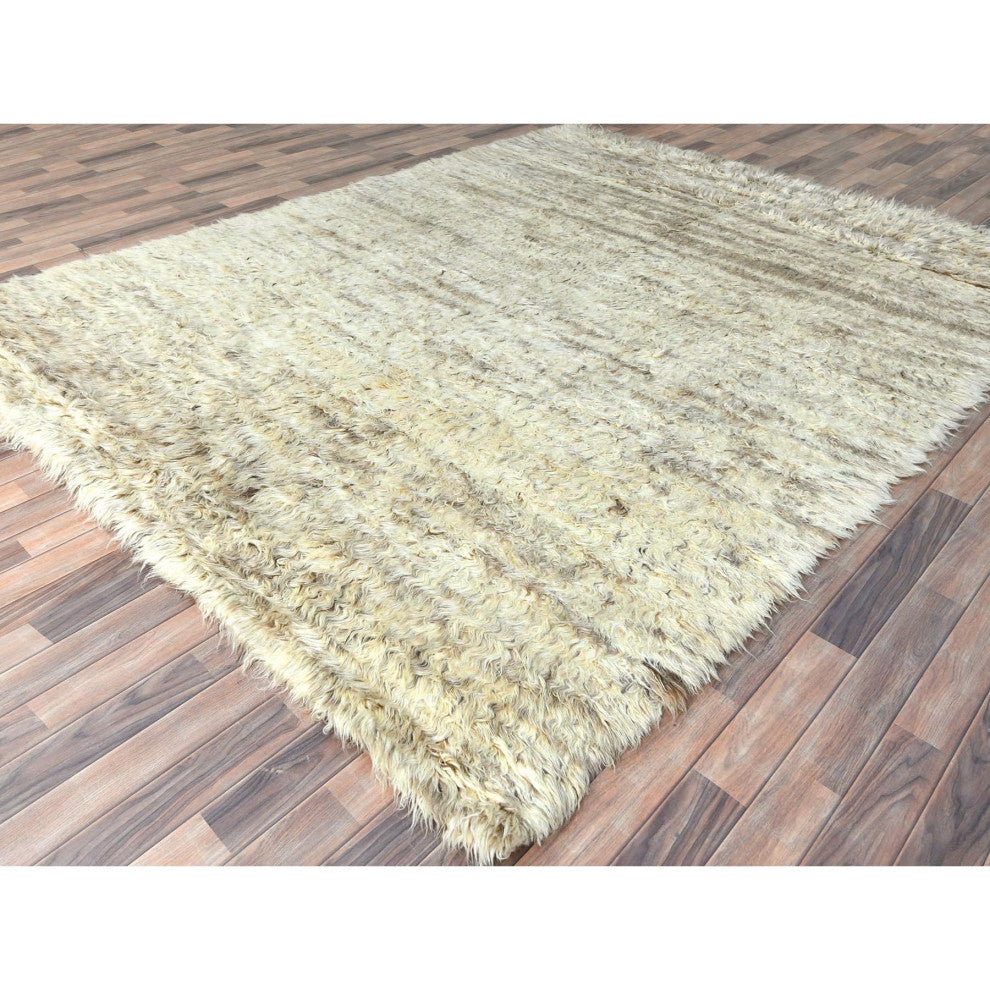 Ivory, Ben Ourain Moroccan Berber, Soft Wool, Hand Knotted Rug, 8'1"x10'1"