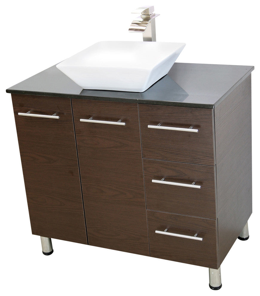 Windbay 36" Free Standing Vanity, Brown, Black Stone Countertop