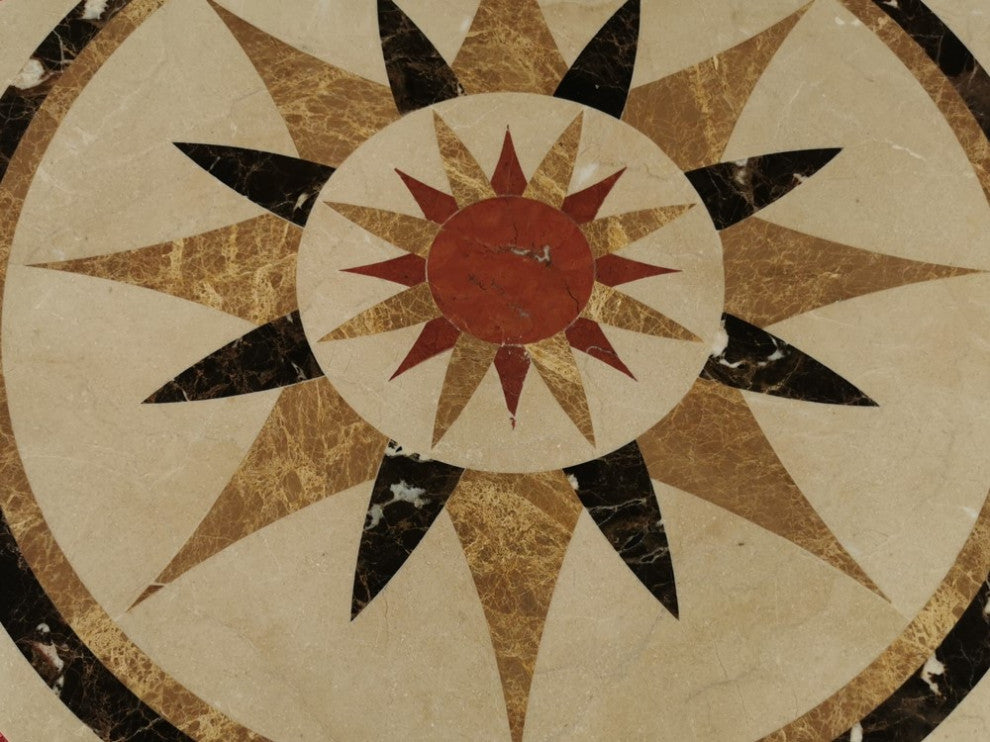 Marble Medallion Jasmine Emperador Rojo 36" Inlay Waterjet Art Piece, 1 piece