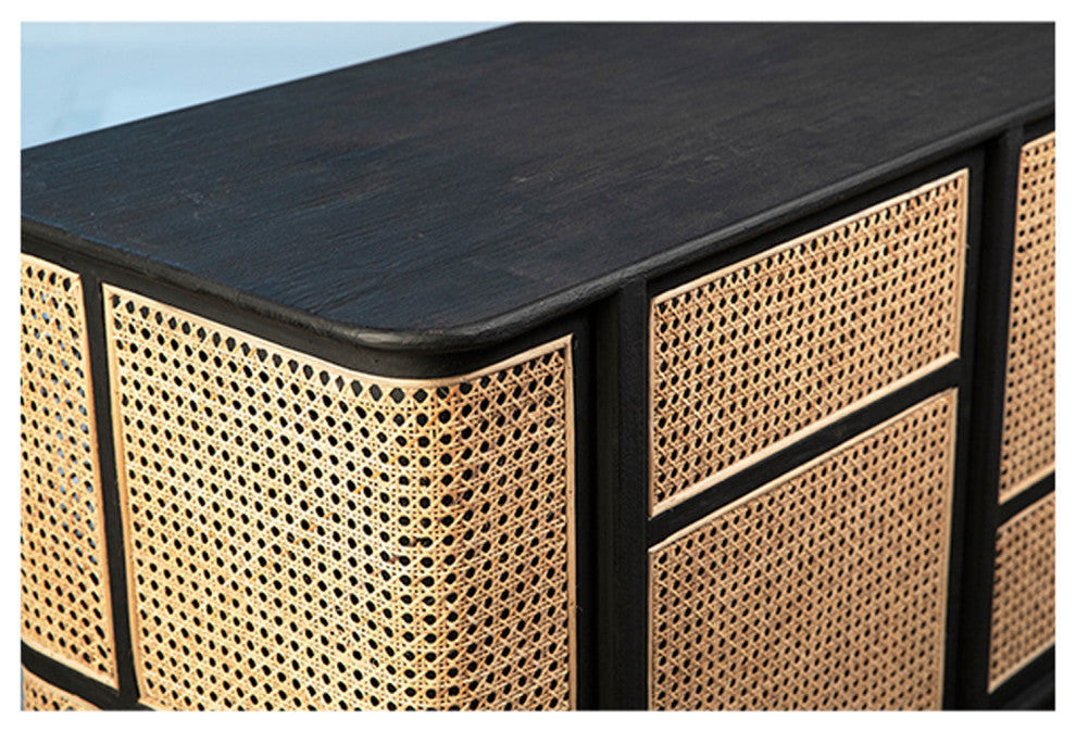 Deco Black and Cane Sideboard