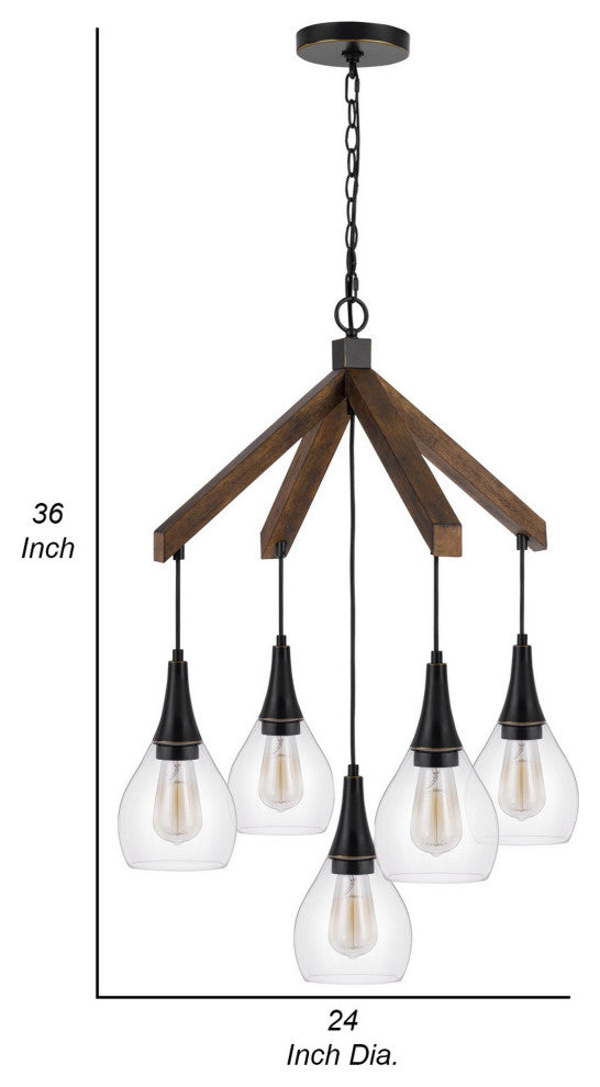 Benzara BM282173 Classic Chandelier, Hanging Glass Shades, Wood, Dark Bronze