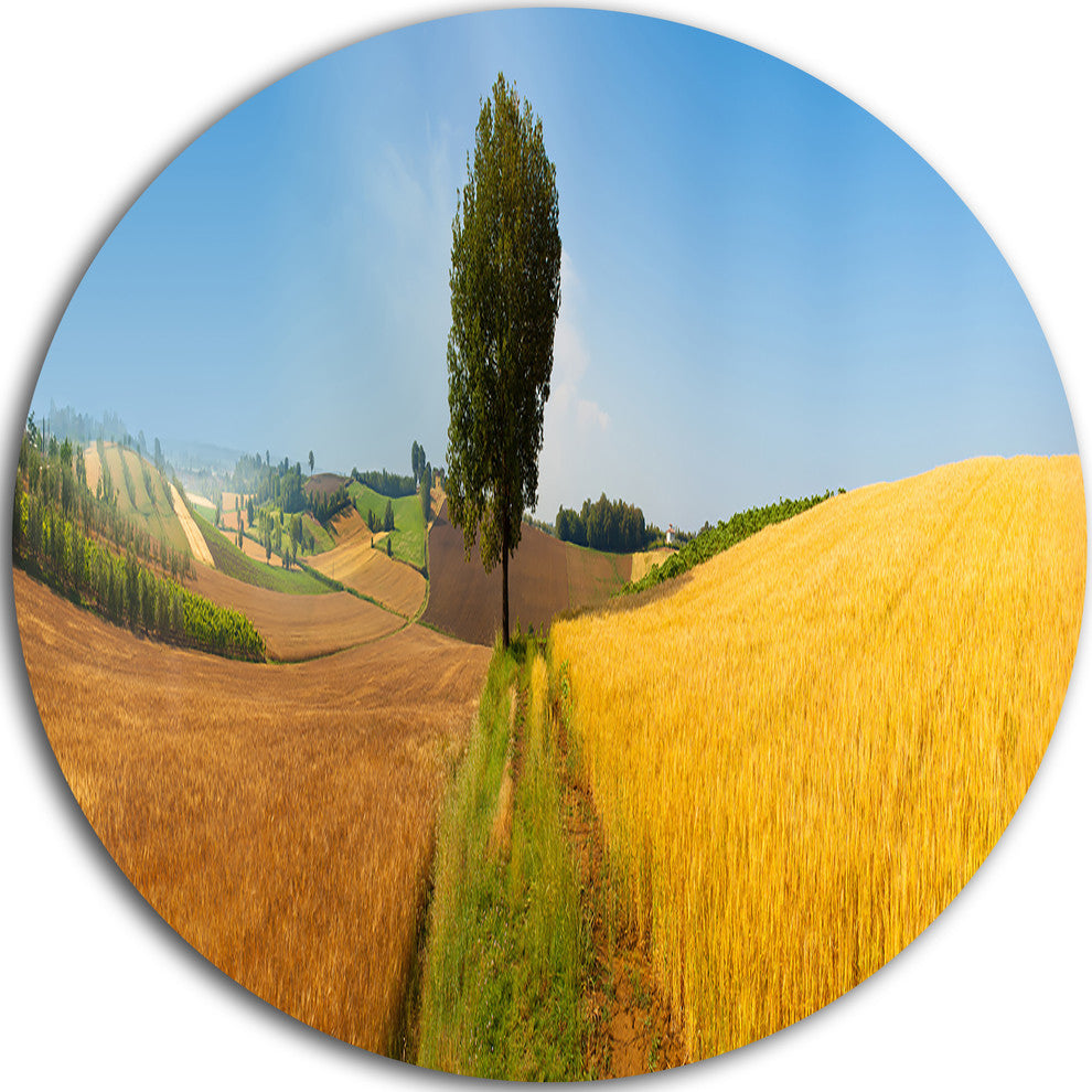 Tuscany Wheat Field Hill Panorama, Landscape Disc Metal Wall Art, 36"