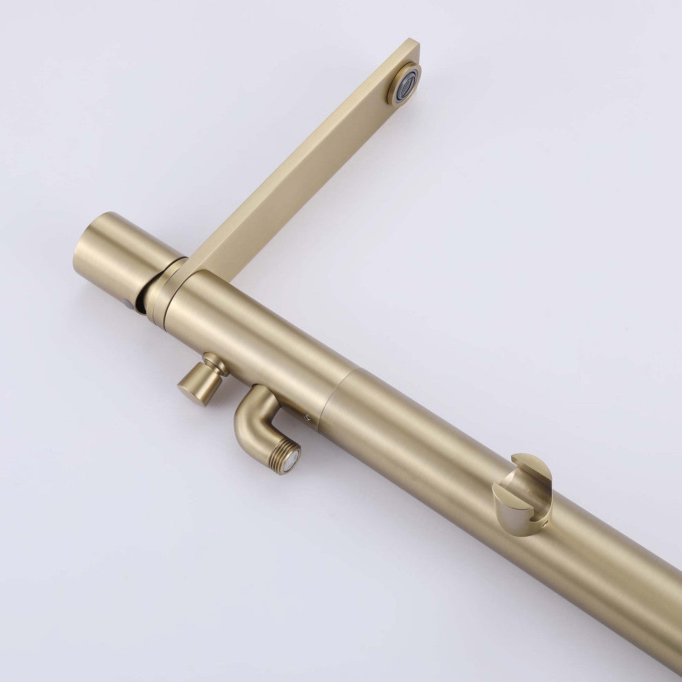 Floor Mounted Tub Spout With Handshower, Brushed Gold